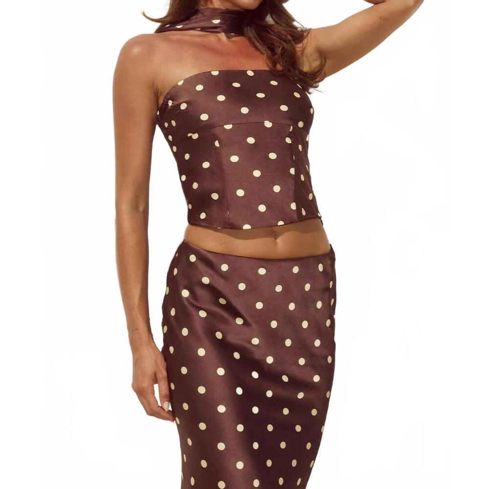 NEW RUNAWAY THE LABEL blaine polka dot top in cream choc lemon - Picture 2 of 4